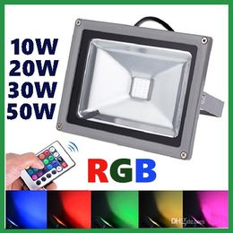 free shipping 10W 20W 30W 50W LED Outdoor Floodlight AC85-265V RGB Warm White Cool White Red Green Blue Yellow with IR Remote Controller