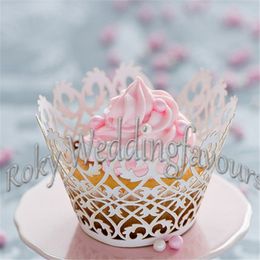 Free Shipping 1000PCS Laser Cut Pearl Paper Filigree Cupcake Wrapper Wedding Party Shower Cupcake Package Supplies Sweet Reception Ideas