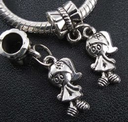 100PCS Tibetan Silver girl Charms Pendant Dangle Beads Fit European Bracelet 26mm