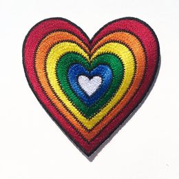 Cute Cartoon Colorful Rainbow Heart Patch Iron-On Or Sew-On Embroidery Patch Multicolour Heart 2.75 INCH Free Shipping