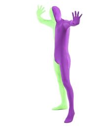 Purple And Green Spandex Lycra Full Body Zentai Suit