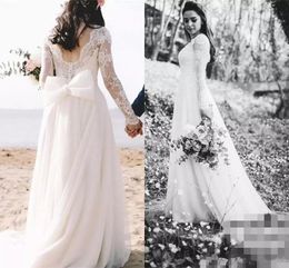Vintage Romantic Lace Wedding Dresses Long Sleeves Backless Country Wedding Gowns Custom Made Bohemia Bridal Dress