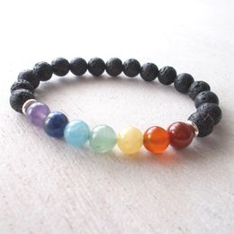 SN1123 Fashion Mens Chakra Rainbow Bracelet Natural Lava Stone Bracelet Mala Bead Bracelet High Quality Handmade Bracelet