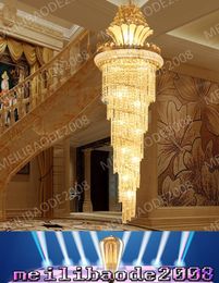 BE39 European Luxury Penthouse Villa Living Room Duplex Staircase K9 Crystal Chandeliers LED Rotating Hotel Lobby Pendant Lamp Lights