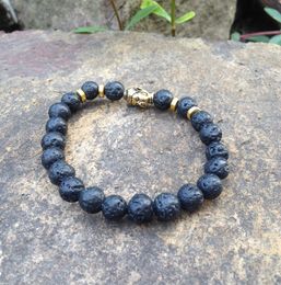 SN0374 Natural Stone 8mm black lava bead buddha bracelet fashion mala yoga healing lucky bracelet free shipping