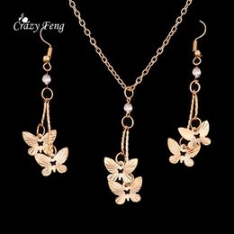 Wholesale-New butterfly women's fashion Jewellery Set Necklace Earrings Gold plated wholesale wedding Jewellery set free shipping classy style