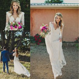 2020 Sexy Sheath Backless Boho Wedding Dresses Vintage Lace Long Sleeves Bohemian Wedding Gowns Custom Made