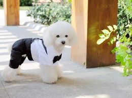 New Dog cat Pet Puggy Cotton Men's Suit & Bow Tie Jumpsuit Shirts Clothes Four Legs Apparel For Summer