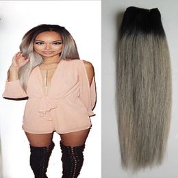 Ombre Brazilian Straight Hair ombre grey hair weave 100g 1PCS T1B/Gray Non-Remy grey hair weave