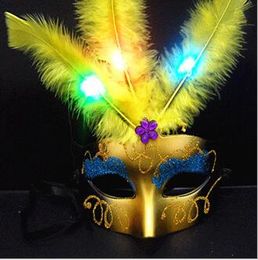 Halloween luminous feather masks party masks feather masks led Princess Venetian mask HJIA488