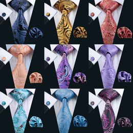 -Wedding Tie Set Business Party lavoro classico all'ingrosso Paisely cravatta di seta stabilito Hanky ​​gemelli Lavorato a telaio cravatta degli uomini di