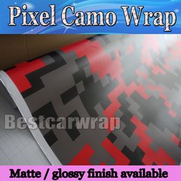 Red Piexl Camo Vinyl Car Wrap Film With Air Rlease Digital Camouflage Truck wraps covers camo red styling size 1.52x30m/Roll