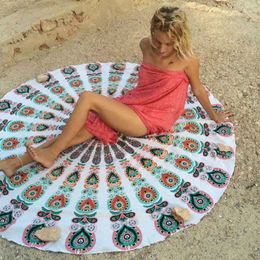 Круглый пляжное полотенце Огненного Peacock Mandala 150см шифон пляж для купания Полотенца Богемия Стиль Бикини крышки на Распродаже
