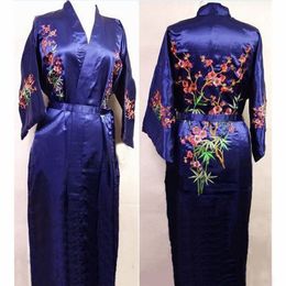 H Womens Sexy Silk Pamas Plum Kimono Robe Long Bridesmaid Robes Bathrobe Dressing Gown Lingerie Sleepwear Nightgowns Negligee Free