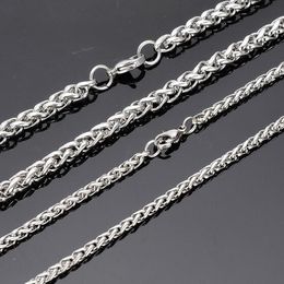 Fashion New 24'' Silver 316L Stainless Steel Wheat Braid Link-chain Necklace Women Men Jewellery Gifts width 3/4/5/6mm