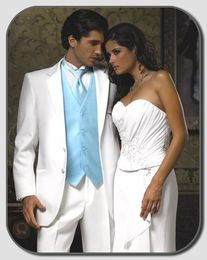 New Design White Groom Tuxedos Groomsmen Best Man Suits Mens Wedding Blazer Suits (Jacket+Pants+Vest+Tie) NO:539