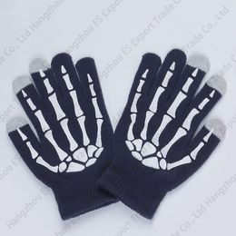 Pure Colour Knitted Hand Bone Fingers Gloves Touch Screen Glove Fashionable Winter Anti-freeze Men And Women 6 Colours