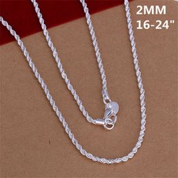 -Venta caliente 2mm Flash Flash Cuerda torcida Collar Esterling Plateado Collar STSN226, Moda al por mayor 925 Collar de cadenas de plata Fábrica