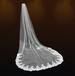Top Quality Best Sale 3 Metres Long Bridal Veil velo Muslim Bridal Veils Lace Edge Applique White Ivory With Comb One Layer