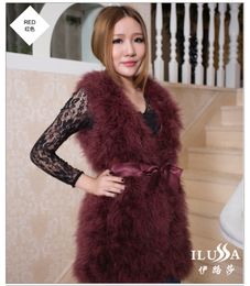 2017 autumnn winter new women's fashion ostrich fur warm candy Colour bow lacing medium long vest sleeveless coat casacos SMLXL