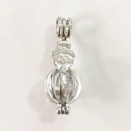 Christmas Jewelry Snowman Locket Cage Pendant, Can Open Pearl Bead Pendant Mounting For DIY Necklace Bracelet Lovely Charms