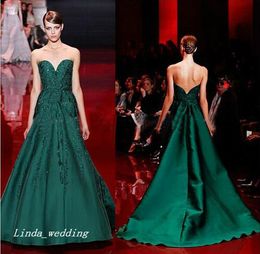 Elie Saab 2019 Evening Dress High Quality Emerald Green Sweetheart Applique Long Women Wear Prom Party Dress Formal Event Gown