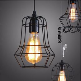 Loft led industrial pendant lighting chandelier balck iron cage lampshade warehouse style vintage indoor lighting fixture