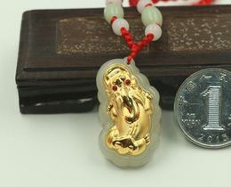 Gold inlaid jade lucky pendant The mythical wild animal (maxim) necklaces and pendants