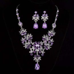 Water Drop Crystal Rhinestone Necklace Earring Sets Wedding Party Bridal Jewellery Set Women Girl Party Accessories