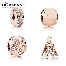 DORAPANG 100% 925 sterling silver Rose Gold Clear CZ Christmas tree Charm bead collocation bangle DIY Bracelet Factory wholesale