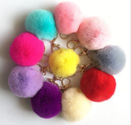 Fashio Rabbit Fur Balls PomPom Cell Phone Car Keychain Pendant Handbag Charm Key Ring plush key chain Bag Pendant keychain 8cm Bag Accessory