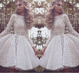 Long Sleeves Homecoming Dresses All White Lace Applique Prom Dresses Short Back Zipper Tiered Ruffle Custom Made Formal Occasion Party Dress