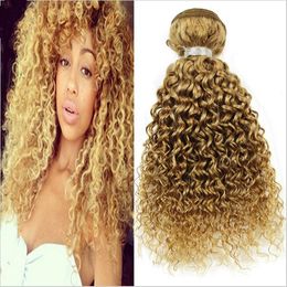cheap curly weave Canada - 9A Cheap Brazilian Deep Curly Honey Blonde Human Hair 3Pcs Lot #27 Strawbery Blonde Brazilian Virgin Human Hair Deep Curly Weave Bundles