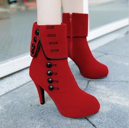 Scarpe da donna Stivali da donna Tacchi alti Piattaforma Fibbia Zipper Sapatos Femininos Stivali in pelle Pizzo Plus Size 35-42