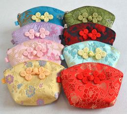 Cute Shell Chinese knot Small Coin Purse Candy Gift Bag Zipper Silk Brocade Favour Bags Jewellery Storage Pouch Money Pocket