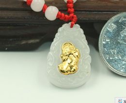 Gold inlaid jade lucky pendant Money is the mythical wild animal (square up chunks) necklace and pendant