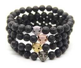 2016 High Grade Men Jewellery Wholesale, 8mm Black Energy Lava Stone Beads with Micro Pave Cubic Zirconia CZ Leopard Bracelets