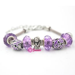 New Arrival Wholesale European Bead Pancreatic Cancer Awareness Jewellery Purple Ribbon Bracelet