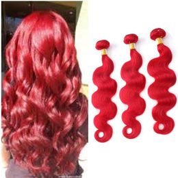 Red Human Body Wave Hair Extensions 8A Grade Brazilian Virgin Hair Bundles 3pcs/lot Red Colored Hair