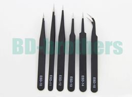 1.5mm Black Antistatic Stainless Steel Tweezers ESD 10 11 12 13 14 15 Without Retail Package for Phone Repair Repairment Tools 600pcs/lot