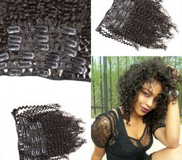 12-26inch 7pcs set 120g human hair clip in hair extensions natural black kinky curly clip ins full head G-EASY