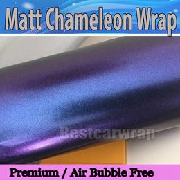 Metallic Matte chameleon Purplish & blue Vinyl wrap film With Air Bubble Free Violet Car wrapping flip flop foil 1.52x20m/Roll4.98x66ft