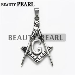 Compass Masonic G Pendant Stainless Steel Antique Black Silver with Necklace Chain Mens Womens Stainless Steel Freemasonry Jewellery