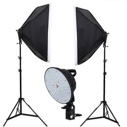 Freeshipping LED Photography light Continuous Lighting photo studio Kit 2x5500K LED Lights Softbox +2x Light Stand+1.6*2M Background