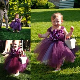 Purple Flower Girl Dresses For Wedding 2019 Ball Gown Pageant Dress Girls 3D Floral Appliques Communion Gowns