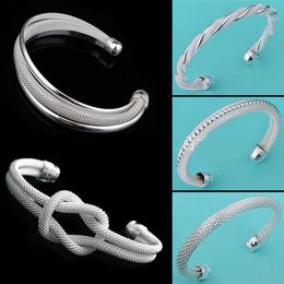 925 Sterling Silver plated Bangle Bracelets 5 styles shining Women's Elegant OL Designer cuff Bangle Bracelet Jewellery Hot Sale
