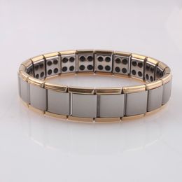 Fastion Lover Couple's Men Women Quantum Bio Energy Health Link Chain stainless steel Stretch Bracelet Jewelry with Germanium Magnetic Stone