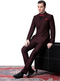 Classic Design Double-Breasted Burgundy Groom Tuxedos Groomsmen Best Man Suit Wedding Men's Blazer Suits (Jacket+Pants+Tie) NO:598