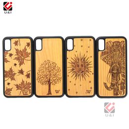 Fashion Customised Nature Engraving Wood Phone Cases Elephant Pattern For Iphone 11 12 13 X XS Max XR 8 Back Cover Shell