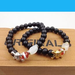 SN0622 Hot Sale New Arrival Skull Bracelet Natural Agate Bracelet Matte Black Onyx Bracelet Luck Jewellery Gold Silver Beaded Bracelet